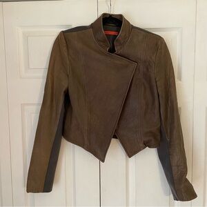 Alice + Olivia Brown Leather Jacket Extra Small